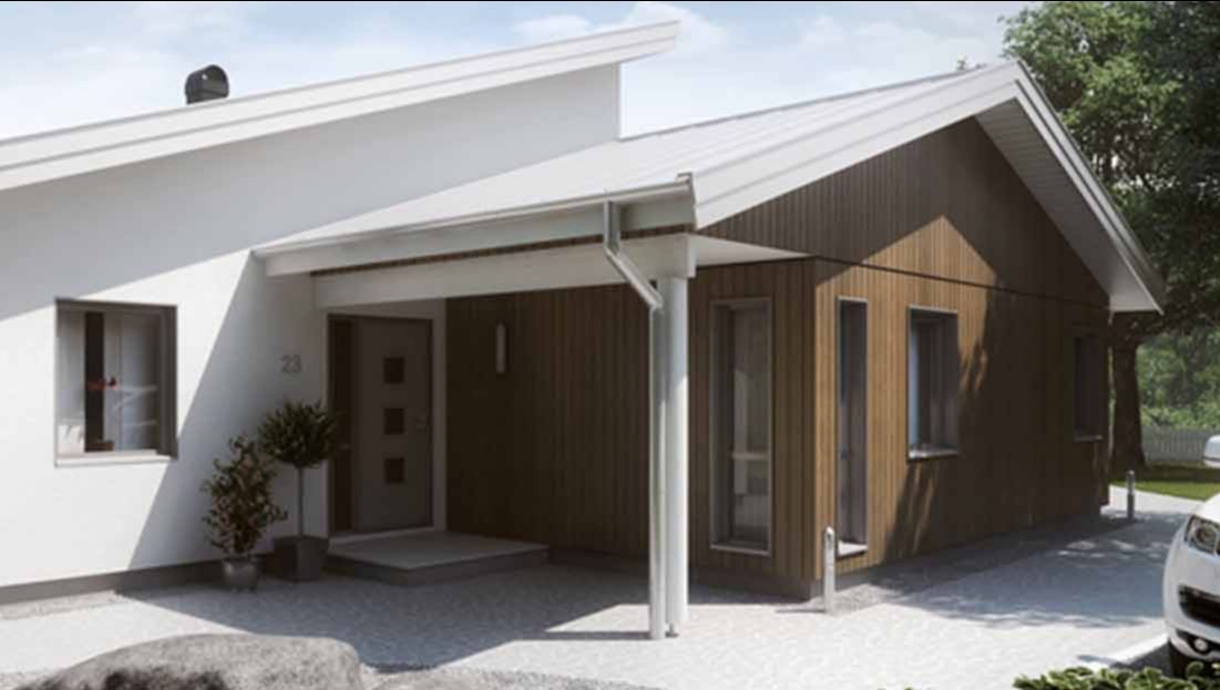 Funkisinspirert Eksjöhus med pulttak fra Balanse Hus.